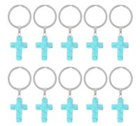Craspire Boîte de 10 Petites Croix Porte-Clefs Synthétiques Turquoise - Bénédiction Protection Bonheur - Monnaie pour Voiture et Cadeaux