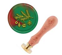 craspire Cachet de Cire de Noël Timbre Pommes de Pin Cire à Cacheter Timbre Branche Cloche Rétro 25mm Sceau de Cire Amovible Tête en Laiton Manche en Bois pour Fête de Noël Bricolage Invitation