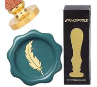 craspire Cachet de Cire Plume Vintage 25 mm Tampons de Cire à Cacheter Tête en Laiton Amovible avec Poignée en Bois pour Enveloppes de Fête de Mariage Invitations Emballage Cadeau Décoration