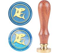 craspire Cachet de Cire Tampon Encreur Requin, Animal Océan Tampons de Cire à Cacheter Timbre Bois Rétro Cachet de Cire 25mm Amovible Tête en Laiton Manche en Bois pour Carte D'Invitation