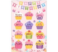 craspire Calendrier d'anniversaire Affiche d'anniversaire Tableau en Papier Réutilisable Rose Dessert Gâteau Cupcake Tableaux D'Affichage Affiches avec 10 adhésif Double Face sans Couture