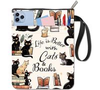 craspire Cat Book Sleeve Mots couvertures de Livre Protecteur de Livre pour Les Livres de Poche Tissu Lavable Couverture de Livre avec Fermeture éclair et Poche supplémentaire pour Les Amateurs