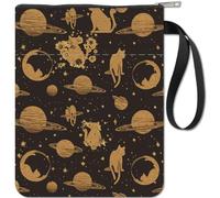 CRASPIRE Cat Kitty Planet Pochette de Livre avec Fermeture Éclair pour les Amateurs de Livres Cadeaux Couverture Rigide Pochette de Livre Étanche Sac de Protection Poche Avant pour Femmes Amis