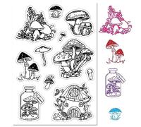 craspire Champignon Clair Tampons en Caoutchouc Plantes Champignon Maison Transparent Vintage Bouteille Cachet Postal Joints en Silicone Timbre Journalisation Fabrication de Cartes Bricolage