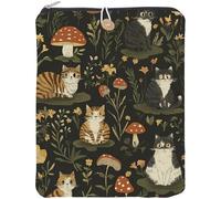 craspire Chat Livre Manche Champignon Couverture De Livre 11,4 x 9,4 Pouces Tissu Polyester Imperméable Lavable Cahier De Poche Sac Pochette Protecteur avec Fermeture Éclair et Bouton pour La Rentrée