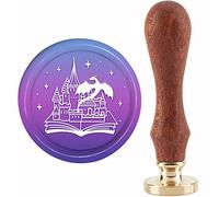 craspire Château Sceau de Cire Timbre Dragon Volant Vintage Cire à Cacheter Timbres Livre Étoile 30mm Tête en Laiton Amovible avec Manche en Bois pour Invitations Enveloppes Emballage