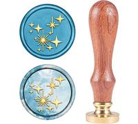 craspire Cire Sceau Timbre Étoiles Cire à Cacheter Timbre Gloden Cire Sceau 25mm Tête en Laiton Amovible Manche en Bois Naturel pour Enveloppe Invitation Mariage Embellissement Bouteille Décoration