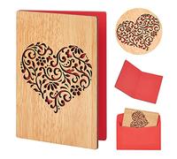 craspire Coeur Carte Bois, Carte d'anniversaire de Mariage en Bois, Conception de Coeur Creux, Cadeaux de Carte de Voeux en Bois Faits à la Main pour Les Mariages Anniversaire Fête