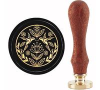 craspire Colibri Cire Sceau Timbre Oiseau Fleur Cachet Timbre Cuivre Joints 30mm Rétro Amovible Tête de Timbre en Laiton avec Manche en Bois pour Enveloppes Lettre Invitations Cartes Paquet Cadeau