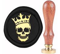 craspire Couronne Sceau de Cire Timbre Crâne Cire à Cacheter Timbres 20mm Tête de Timbre en Laiton Amovible Rétro Vintage avec Manche en Bois pour Invitations de Mariage Halloween Noël Thanksgiving