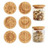 craspire Couvercles en Bois de Bambou pour Pots de Yaourt pour 2" Conserve Tarot Boho Moon Bouchons Décoratifs en Bois Naturel Réutilisables avec Anneaux en Silicone Hermétiques Lot de 6 couvercles