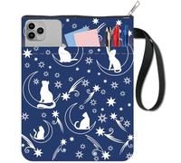 CRASPIRE Couverture de Livre Chat Moon Book Protector Blue Book Sleeve pour Livres de Poche Couverture de Livre en Tissu Lavable avec Fermeture Éclair et Poche Supplémentaire pour les Amoureux