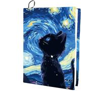 craspire Couverture de Livre de Chat Astral Peintre Nuit Étoilée Durable Extensible Élastique Housse de Protection en Polyester Réutilisable Lavable Broché Couverture Souple Couverture Rigide