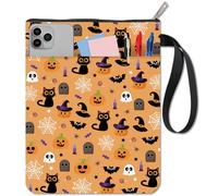 CRASPIRE Couverture de Livre D'Halloween avec Fermeture Éclair et Pochette Supplémentaire Citrouille Chat Chauve Souris Fantôme Pochette de Protection Web pour Livres de Poche Amateurs de Livres Poche