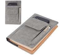 craspire Couverture de Livre en Cuir PU A5 Pochette de Livre Imperméable Grise Protection de Livre Réutilisable pour Livres de Poche Enveloppes de Cahier avec Poches pour Stylos pour Les Amoureux
