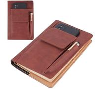 craspire Couverture de Livre en Cuir PU A5 Pochette de Livre Imperméable Marron Réutilisable Protection de Livre Couvertures de Cahiers de Poche avec Pochettes Supplémentaires Poches pour Stylos