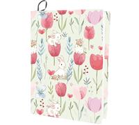 craspire Couverture de Livre Extensible en Forme de Fleur Lapin Tulipe Rose Lavable et Réutilisable Grand Tissu en Nylon Protection de Livre en Polyester Enveloppes Élastiques de 9.4x15.7 Pouce