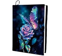craspire Couverture de Livre Extensible en Forme de Papillon Fleur de Rose Lavable et Réutilisable Grand Protecteur de Livre en Nylon Enveloppes Élastiques pour Carnet de Notes Convient aux Livres