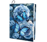 craspire Couverture de Livre Extensible Rose Bleue Fleur de Papillon Lavable Réutilisable Grand Tissu en Nylon Protecteur de Livre en Polyester Enveloppes de Cahier Élastiques de 9.4x15.7 Pouce