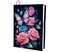 craspire Couverture de Livre Extensible Rose Fleur Papillon Lavable Réutilisable Grand Tissu en Nylon Protecteur de Couverture de Livre en Polyester Élastique 9.4x15.7 Pouce Enveloppes de Cahier