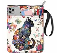 craspire Couverture de Livre Fleur Chat Pochette de Livre Tissu Lavable Floral Papillon Chats Livres Imprimés Carnet Sac de Poche avec Fermeture Éclair et Pochette Supplémentaire pour Manuels