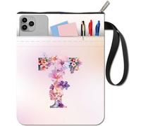 craspire Couverture de Livre Lettre T Housse de Livre à Fleurs Protection de Livre pour Livres de Poche Couverture de Livre en Tissu Lavable avec Fermeture Éclair et Poche Supplémentaire