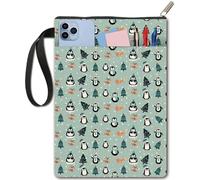 craspire Couverture de Livre Pingouin Protection de Livre d'arbre de Noël Pochette de Livre d'hiver pour Cahier de Poche Couverture de Livre en Tissu Lavable avec Fermeture Éclair et Pochette