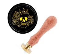 craspire Crâne Sceau de Cire Tampon Halloween Gothique Cire à Cacheter Timbres Vintage Couronne Rose Fleur Rétro 25mm Amovible Laiton Sceau Timbre Tête Manche en Bois pour Mariage Invitations Noël