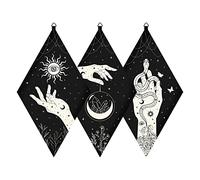 craspire Décorations Murales en Bois Boho 3pcs Noir Pendule en Bois Planche Main Soleil Oeil Lune Cristal Serpent Tenture Murale Ornement Losange Art Mural avec Motifs de Tarot