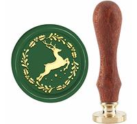 craspire Elk Wax Seal Stamp Holly Sealing Stamp 30mm/1.18inch Amovible Laiton Head Sealing Stamp avec Manche en Bois pour Noël Invitations Cadeaux Cartes de Voeux Wrap