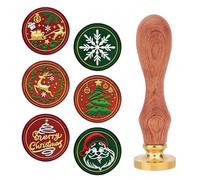 craspire Ensemble de Tampons de Cire de Noël 2 tête de Tampon de Scellement en Laiton 1 poignées en Bois Kit Amovible Père Noël Flocon de Neige Renne Élan pour Enveloppes de Fête Invitations Carte