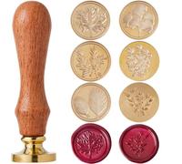 craspire Ensemble de Tampons de Cire en Forme de Feuille, 6 tête en Laiton de 25 mm + 1 poignées en Bois, Kit D'Érable, Romarin, Eucalyptus, Feuilles de Ginkgo, Enveloppes de Mariage Amovibles