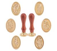 craspire Ensemble de Tampons de Sceau de Cire 6 pièces Têtes de Tampon D'Étanchéité Ovales avec 2 pièces Poignées en Bois Universelles, Têtes de Tampon en Laiton 20 × 30 mm