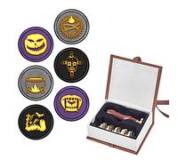 craspire Ensemble D'Estampes Wax Seal Halloween, 6 pièces Tête de Timbre en Laiton à Cachetage Amovible avec 1 pièces Poignée en Bois pour Enveloppe Carte Postale Étiquette Embellissement