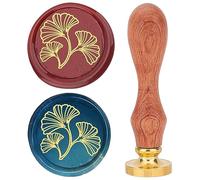 craspire Feuille de Ginkgo Sceau de Cire Timbre 25mm Plante Timbres de Cire à Cacheter Manche en Bois de Rose Rétro Tête en Laiton Amovible pour Invitations de Mariage Enveloppes Halloween Noël