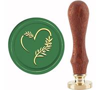 craspire Feuille D'Olivier Tampon de Cire à Cacheter Love Tampon de Cire à Cacheter 30 mm/1.18,(1) cm Tête en Laiton Amovible avec Manche en Bois pour Invitation, Enveloppe, Cartes, Cadeau