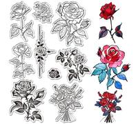 craspire Fleurs Juin Roses Tampons Transparents pour la Fabrication de Cartes Tampons en Caoutchouc Transparents Tampons en Silicone Réutilisables Fleurs Sauvages Thème Romantique Fond Artisanat