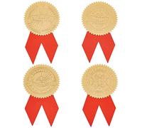 craspire Gold Foil Achievement Stickers 2 Pouce Gold Embossed Foil Seals 48pcs Gold Diploma Seal avec 48pcs Red Ribbon Decoration Sticker, Étiquettes Autocollantes pour Enveloppes Certificats