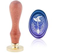 CRASPIRE Halloween Balai Magique Sceau de Cire Tampon Chapeau de Sorcière Lune Étoile Plante Ovale Gothique Cachet de Cire Tête en Laiton avec Manche en Bois Amovible pour Halloween Carte D'Invitation