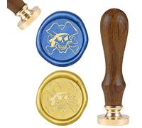 craspire Halloween Crâne Cachet de Cire Timbres de Cachet de Cire Vintage Pirate Rétro Bois Timbre Tête en Laiton Amovible 25mm pour Enveloppes Invitations Cartes Cadeaux Emballage