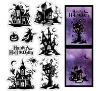 craspire Halloween Tampons Transparents Maison Hantée Citrouille Araignée Sorcière Réutilisable Caoutchouc Transparent Silicone Tampon Joints pour la Fabrication de Cartes DIY Scrapbooking Journal