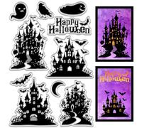 craspire Happy Halloween Tampons Transparents Réutilisables Rétro Château Fantôme Chauve Souris Lune Fond Cachet Postal en Silicone Transparent pour Journalisation Artisanat Scrapbooking Fabrication