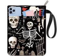 CRASPIRE Housse de livre Crâne Halloween pour Livres de Poche - Couvre-livre en Tissu Lavable avec Pochette pour Couteau de Chauve-Souris et Poche Supplémentaire pour Livres - Protège-livre avec