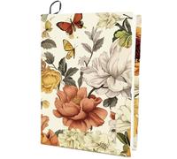 CRASPIRE Housse de livre extensible en tissu polyester élastique, lavable, réutilisable, vintage, motif floral, papillon, grande protection pour la plupart des cahiers à couverture rigide, étudiants