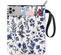 CRASPIRE Housse de Livre Fleur Bleue Vintage en Tissu Lavable avec Fermeture Éclair et Poche à Manches Extra pour Livre de Broche