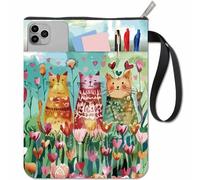 craspire Housse de Livre Motif Chat Protège Livres Motif Fleur Lavable en Tissu avec Fermeture Éclair et Pochette Supplémentaire Idéal pour Les Amoureux des Livres Ou comme Cadeau pour Camarades