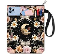 craspire Housse de Livre Papillon Zippée avec Poche Supplémentaire Motif Marguerite Fleur Lune Lavable en Tissu pour Carnet de Notes à Couverture Rigide Accessoires de Lecture de Poche Classmate