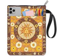 craspire Housse de Protection Boho avec Fermeture Éclair Motif Floral pour Livres à Couverture Rigide Accessoires de Lecture Motif Soleil Céleste Lavable avec Poche Supplémentaire pour Ranger