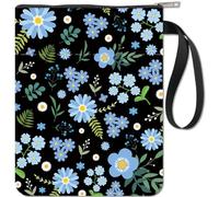 CRASPIRE Housse de Protection de Livre à Fleurs Bleues pour Livres Brochés, Couverture de Livre en Tissu Lavable avec Fermeture Éclair et Poche Supplémentaire pour les Amateurs de Livres, Camarades