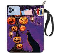 craspire Housse de Protection de Livre en Forme de Chat et de Citrouille d'halloween pour Livres Brochés Couverture de Livre en Tissu Lavable avec Fermeture Éclair et Poche Supplémentaire